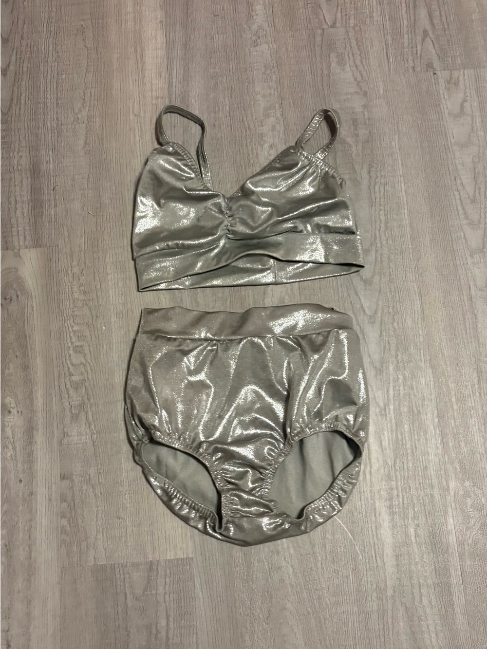 Shimmer High-Waist Bralette & Brief Set — Silver